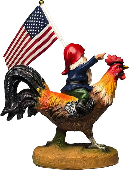 Funny Guy Mugs Gnome Riding A Rooster Garden Gnome Statue- Indoor/Outdoor Garden Gnome Funny Sculpture for Patio, Yard or Lawn