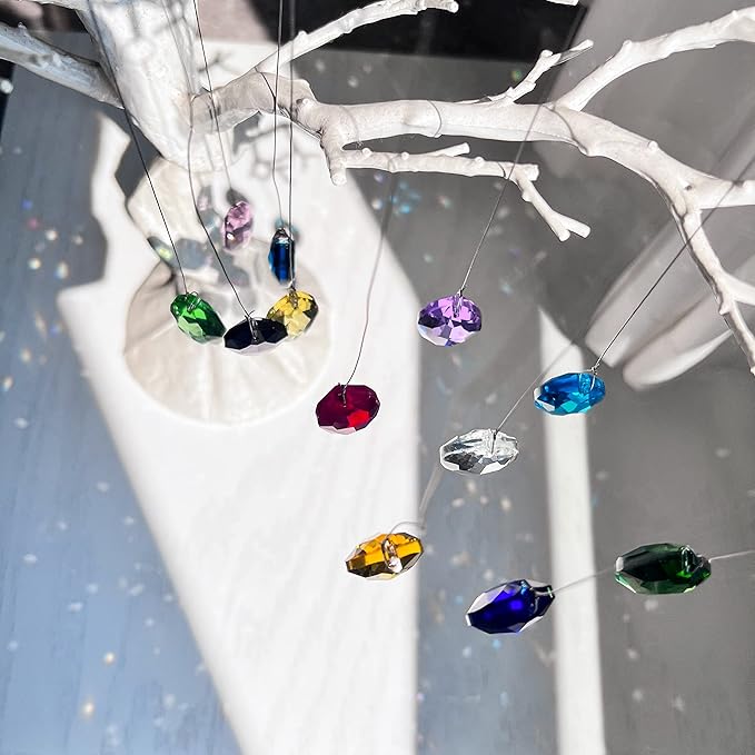 H&D HYALINE & DORA 38mm Multi-Color Feng Shui Faceted Decorating Crystal Horse Eye Prism,Pack of 12