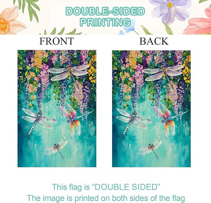 Baccessor Spring Summer Floral House Flag Double Sided 28x40 Inch Burlap,Wisteria Dragonfly Flowers Welcome Large Garden Flag Porch Patio Front Yard Seasonal Farmhouse Outside Outdoor Decor