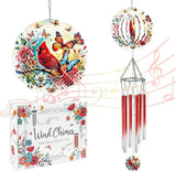Wind Chimes with Cardinal Wind Spinner, Bird Decor Gift for Women Men, Hanging Metal Wind Catcher with 2" Center Pendant, 6" 3D Stainless Steel Kinetic Art for Garden Yard