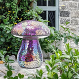 Bshine Mushroom Garden Statue Decoration, Colorful Mosaic Mushroom Sculptures Home Decor, Outdoor Waterproof Handmade Glass for Yard, Path, Lawn Ornaments, Purple