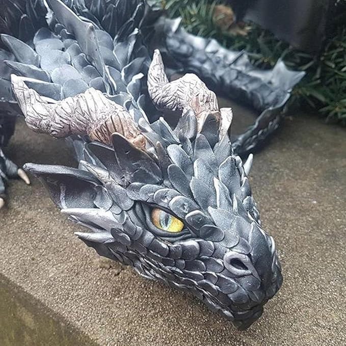 Resin Garden Dragon Statue Squatting Guard Dragon Figurine Dragon Decorations for Outside Lawn Patio Yard Ornament Gothic Garden Decor Patio Balcony Yard Decorations (Black)