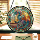 7.8" Dragon Suncatcher Stained Glass Window Hanging Fantasy Book Sun Catchers Celestial Reading Ornament Wall Art Home Room Library Decor Birthday for Readers Women Men