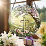 8'' Christian Cross Ornament, Stained Glass Window Hanging, Sun Catcher Window Decor, Christian Faith Home Decor, Gifts for Christmas, Cross Gifts for Religious