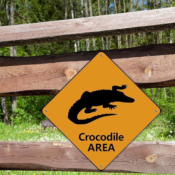 Crocodile Crossing Xing Sign Beware of Crocodile Metal Sign Ocean Animal Funny Warning Sign Crossing Zone Sign for Farm Yard Front Door Indoor Outdoor Street Sign 12x12in
