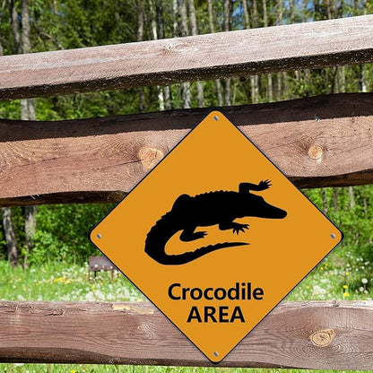 Warning Crocodile Area Aluminum Metal Sign Ocean Animal Caution Crossing Xing Street Sign Yellow Diamond Shape Funny Metal Sign For Indoor Outdoor 10x10in