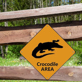 Warning Crocodile Area Aluminum Metal Sign Ocean Animal Caution Crossing Xing Street Sign Yellow Diamond Shape Funny Metal Sign For Indoor Outdoor 15x15in