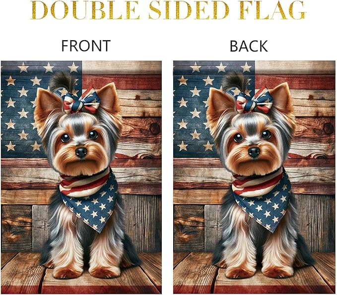 Patriotic Garden Flag Yorkie Dog American Flag 12x18 Double Sided 4th of July Decorative Outdoor Flag for Memorial Day Independence Day Yard Porch Home Decor Seasonal Flags