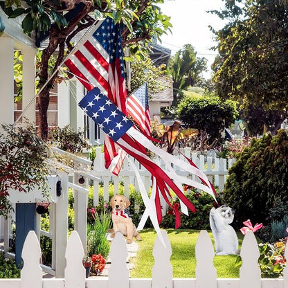 4th of July Decorations Outdoor - 2 Pack Embroidered Wind Socks for Outside Heavy Duty American Flag Windsock, for Memorial Day Independence Day & All Patriotic Events Outdoor Yard Garden Decor