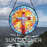 DASTOLL Christian Gifts for Women - Cross Stained Glass Window Hanging Easter Colorful Gradient Sun Catcher Garden Religion Decor Mother's Day Catholic Gift for Men Grandma Mom Nana Her 9.8"