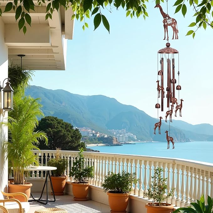 Giraffe Gift Wind Chimes for Outside, Outdoors Metal Giraffes Windchimes with S Hook for Birthday Home Patio Porch Backyard Yard Garden Decoration, Memorial Giraffes Gifts for Women Men Mom Grandma
