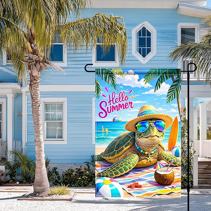 BlissYard Hello Summer Sea Turtle Garden Flag 12x18 Double Sided Vertical Outdoor Decor Beach Ocean Tropical Yard Garden Lawn Patio Welcome Banner