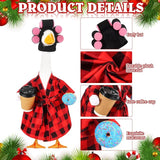 Shyyween Porch Goose Christmas Outfit 23 Inch Lady Goose Statue Clothes Red and Black Plaid Bathrobe Coffee Cup Curlers for Cement Plastic Lawn Geese Outdoor Garden Yard Patio Decoration