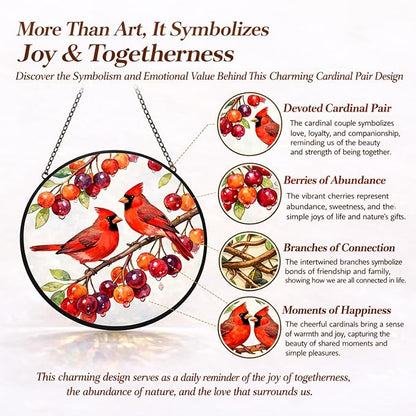 Cardinal Suncatcher Window Hanging, 7.8" Stained Glass Decor, Meaningful for Mom, Grandma, Family and Friends, Red Cardinal Window Decor for Kitchen, Sunroom and Garden