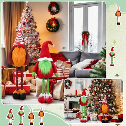 Yerliker 2 Pcs Christmas Large Plush Gnomes Decorations Lime Green Gnomes Xmas Stuffed Animals Porch Yard Decor 28 to 43 Inch Santa Decoration with Retractable Legs for Gifts Home Indoor Outdoor