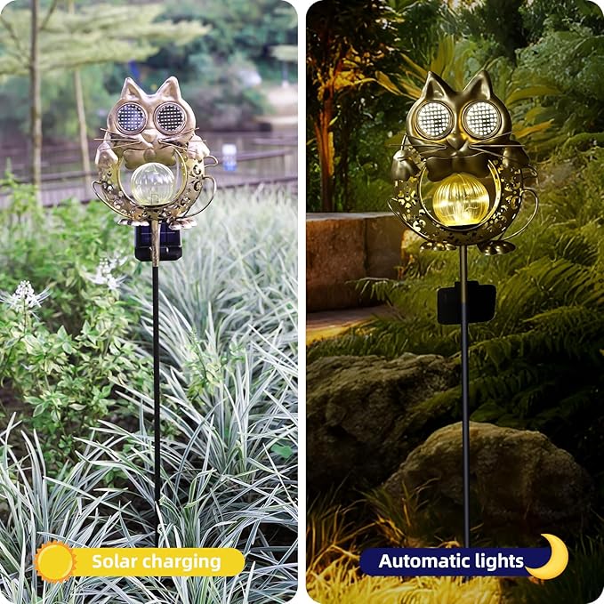 SRNPMIU Solar Lights Outdoor Decor, Solar Cat Yard Decorations Outdoor, Garden Decorative, IP65 Waterproof, Gifts for Women Mom, for Yard Patio Lawn Pathway Landscape