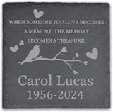 Memorial Garden Stone, Memorial Stone, Personalized Memorial Gifts, Sympathy Gifts for Loss of Loved One, Bereavement Gifts for Loss of Father Mother - The Memory Becomes a Treasure - Square
