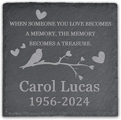 Memorial Garden Stone, Memorial Stone, Personalized Memorial Gifts, Sympathy Gifts for Loss of Loved One, Bereavement Gifts for Loss of Father Mother - The Memory Becomes a Treasure - Square