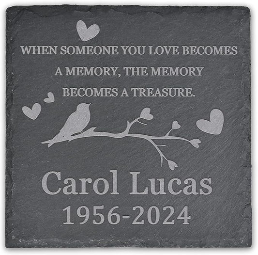 Memorial Garden Stone, Memorial Stone, Personalized Memorial Gifts, Sympathy Gifts for Loss of Loved One, Bereavement Gifts for Loss of Father Mother - The Memory Becomes a Treasure - Square