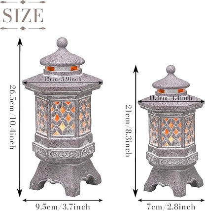 TERESA'S COLLECTIONS Pagoda Garden Statues with Solar Outdoor Light, Resin Zen Garden Lantern Asian Decor Outdoor Statues Lawn Ornaments Patio Porch Yard Decor Gifts for Dad 10.4"