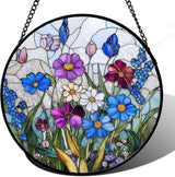 Stained Glass Window Hanging Blue Purple Wildflowers 6.3" - Suncatcher Door Garden Sunroom Sun Catcher Home Decor Birthday Christmas for Mom Men Woman Nana Friend
