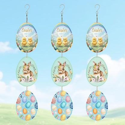 Wind Spinners Outdoor, Bird Repellent，3D Rabbit and Eggs Hanging, 15 inches, Kinetic, Stainless-Steel Metal, Indoor and Outdoor Decoration for Garden, Patio, Yard, Gift for Women Mom Wife.