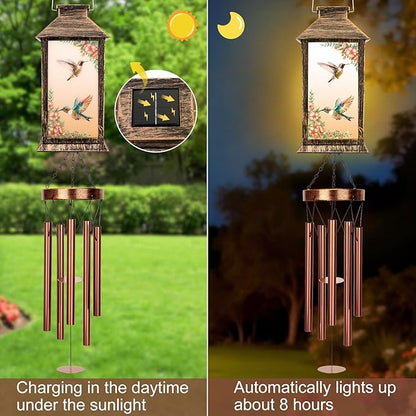 YHmall Wind Chimes for Outside, 37" Memorial Windchimes Outdoors Hummingbird Gifts for Women Mom Grandma, Hanging Lantern Solar Wind Chimes for Outside Home Patio Garden Outdoor Decor