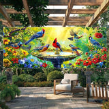Garage door banner 157.5x70.9 inches large garage door cover outdoor spring garden decoration with bird pattern, garage door decoration with eyelets and rope, suitable for house exterior walls.