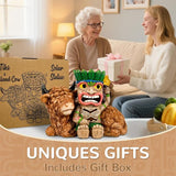 Funny Tiki Highland Cow Solar Garden Statue with LED Light - Outdoor Yard Lawn Patio Decor - Great Birthday Housewarming Gift for Women, Mom, Grandma