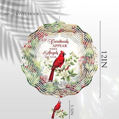 Cardinal Wind Spinners Outdoor - 3D Metal Hanging Decor for Garden Patio Porch Indoor Home 12 Inch Kinetic Spinning Yard Art Ornaments Christmas New Year Birthday Gifts for Women Mom Grandma
