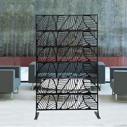 Metal Privacy Screen, 72" H x 44" W Freestanding Privacy Screens, Patio Decorative Metal Fence Panels with Stand, Portable Divider Screens, for Backyard/Patio/Deck (Black-Leaf, 72''H×44''W)