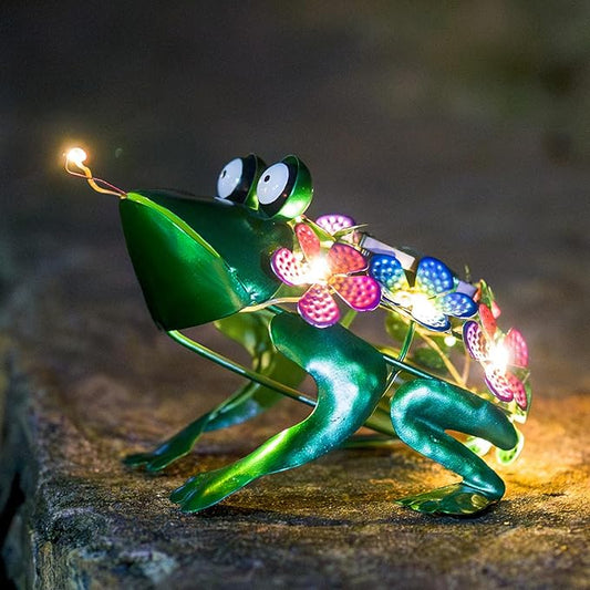 Frog Garden Decor Solar Statue Metal Yard Decorations Outdoor,Solar Frog Figurine Lights Frogs Ornament Lamps for Outside Yard,Lawn,Patio,Porch,Balcony