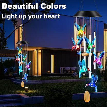 DesGully Wind Chimes,Hummingbird Solar Wind Chimes for Outside Color Changing,4 Aluminum Tubes Wind Bell for Garden/Patio Decor Thanksgiving Gifts for Mom, Wife, Grandma Neighbors(25 Inch Deep Tone)