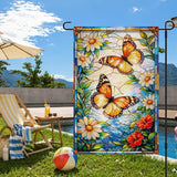 IVN Stained Glass Butterfly Garden Flag 12x18 Inch – Daisy Floral Outdoor Flag, Double Sided Burlap Spring Summer Yard Flag for Porch Lawn Patio Decor