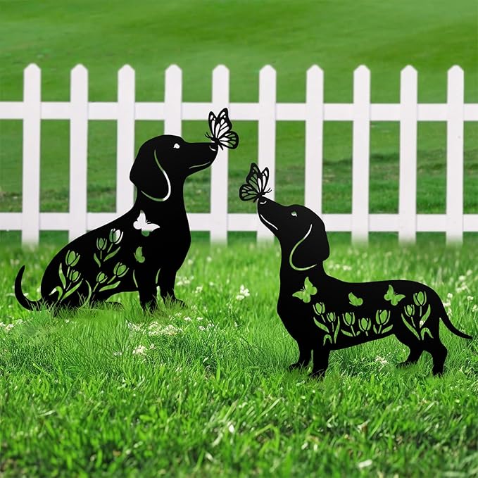 Dachshund Metal Decorative Garden Stakes for Memorial Yard Art, Lawn Ornaments,Outside, Patio, Outdoor Decor, Garden Decorations 2 PCS
