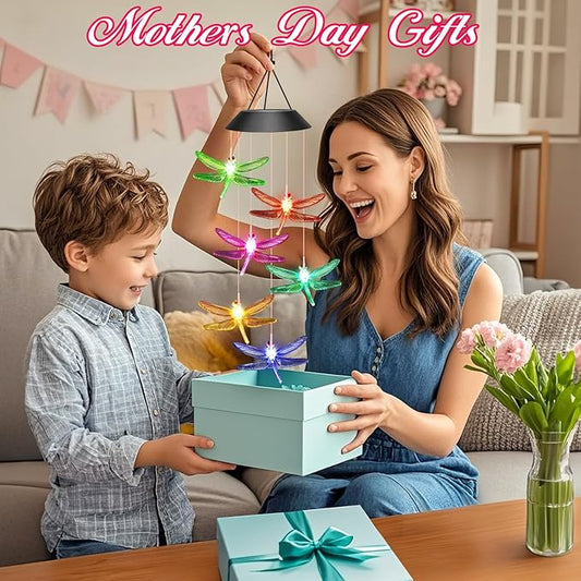 Birthday Gifts for Mom Grandma Wife, Winzwon Solar Lights Outdoor Wind Chimes for Outside Garden Yard Patio Porch Deck Hanging Decor Dragonfly Gifts for Women Her Easter Mothers Day