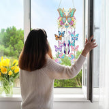 DIY Wind Chime Pendant Spring 3D Diamond Art Painting Hanging Ornament Double Sided Diamond Suncatchers for Window Home Backyard Garden Wall Door Decor (Butterfly04)