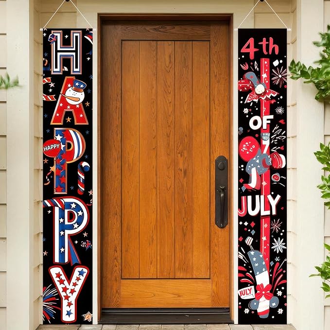 BlissYard 4th of July Decorations 2Pcs Patriotic Decor Door Banner American Flag USA Independence Day Banners Hanging Porch Signs Memorial Veterans Labor Day for Front Yard Indoor Outdoor Supplies