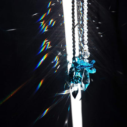 Rainbow Guardian Angel Crystal Suncatcher for Home Car Decoration Porch Decor Hangings Crystal Glass Ornament for Mom Women (Blue)