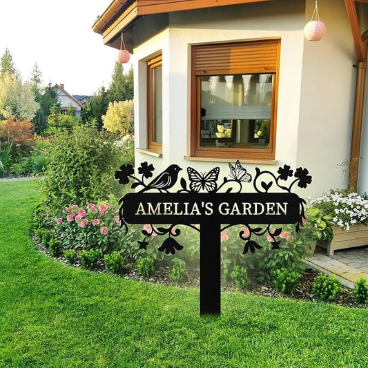 Personalized Metal Garden Signs with Stake, Custom Garden Signs for Outside Waterproof, Customized Name Sign Yard Lawn Gardens Decor Gardening Gifts for Moms Grandmas Gardeners