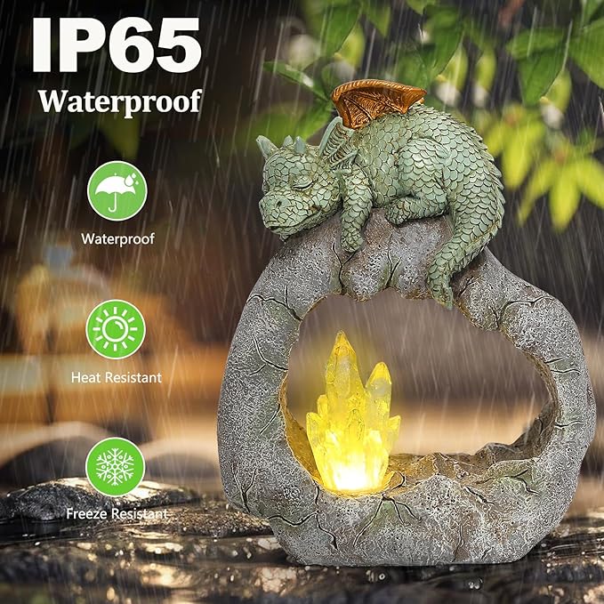 VEEKI Solar Dragon Garden Statues Outdoor, Resin Dragon Statue Solar Figurine Lights Outdoor Waterproof, Solar Sculpture Dragon Decor for Garden Yard Patio, Dragon Gifts for Mom Grandma Women