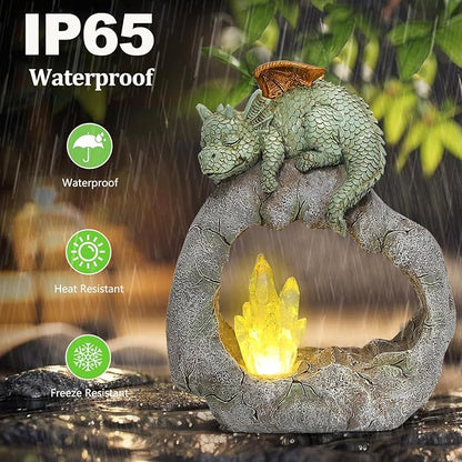VEEKI Solar Dragon Garden Statues Outdoor, Resin Dragon Statue Solar Figurine Lights Outdoor Waterproof, Solar Sculpture Dragon Decor for Garden Yard Patio, Dragon Gifts for Mom Grandma Women