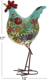 Deco 79 Eclectic Metal Garden Chicken Sculpture, 10" L x 5" W x 17" H, Multi Colored/Blue (Pack of 6)