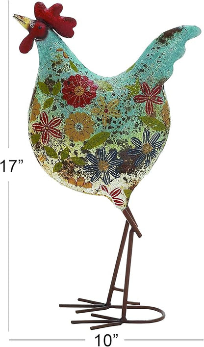 Deco 79 Eclectic Metal Garden Chicken Sculpture, 10" L x 5" W x 17" H, Multi Colored/Blue (Pack of 6)