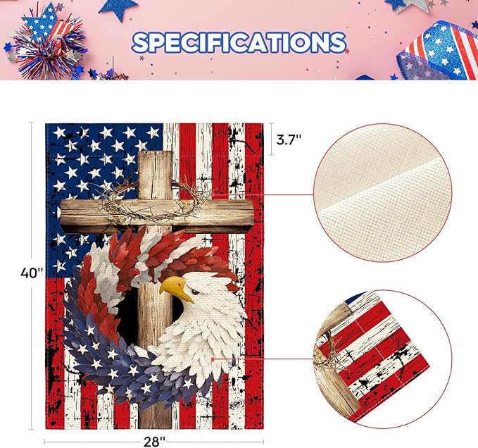 AVOIN colorlife Patriotic Stars and Stripes Eagle Wreath House Flag 28x40 Inch Double Sided Outside, USA 4th of July Memorial Day Independence Day Watercolor Yard Outdoor Decoration