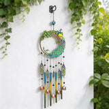 Peacock Dream Catchers Windchimes with Copper Bells 28" Peacock Wind Chimes for Zen Atmosphere Outdoor Garden Decor Unique Peacock Gift Home Decor