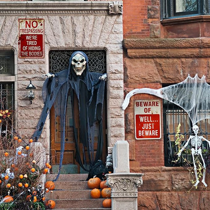 3 PCS Retro Halloween Decor Indoor&Outdoor Warning Signs No Trespassing We're Tired of Hiding The Bodies 7.9x11.8 inch Funny Metal Signs for Yard Gothic Room Wall Decorations