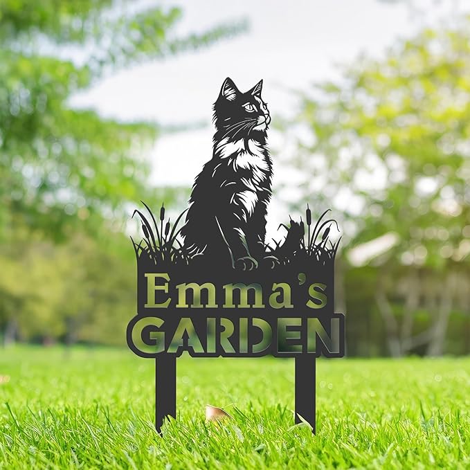 Personalized Cute Cat Kitten Metal Garden Sign,Custom Yard Sign With Stake,Outdoor Garden Décor,Pet Cat Lawn Garden Decorated Statue,Cat Sympathy Yard Metal Sign,Cat Lover Gifts Kailyard Plaque.
