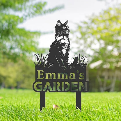 Personalized Cute Cat Kitten Metal Garden Sign,Custom Yard Sign With Stake,Outdoor Garden Décor,Pet Cat Lawn Garden Decorated Statue,Cat Sympathy Yard Metal Sign,Cat Lover Gifts Kailyard Plaque.