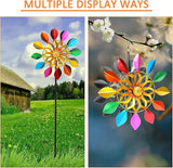 63 Inch Kinetic Wind Spinners with Garden Stake, Rainbow Metal Windmill Decorations, 360 Swivel Outdoor Wind Sculpture, Dual Direction Colorful Wind Catcher for Yard Art, Lawn, Garden Decor, Gifts